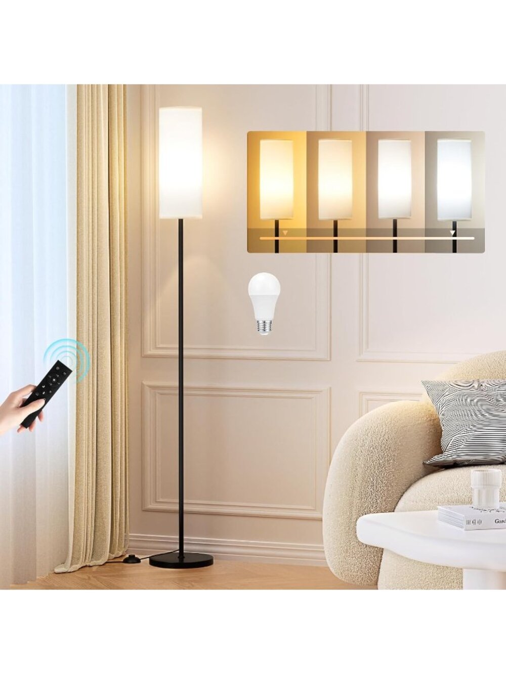 New 64" Modern Floor Lamp with Remote Control, 9W Bulb Included